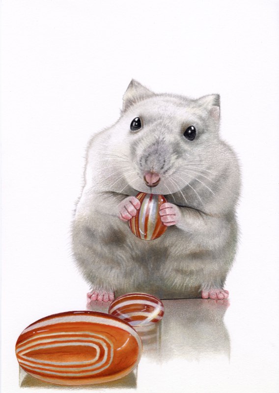 ジャンガリアンハムスター×サードニクスを描いた色鉛筆作品
