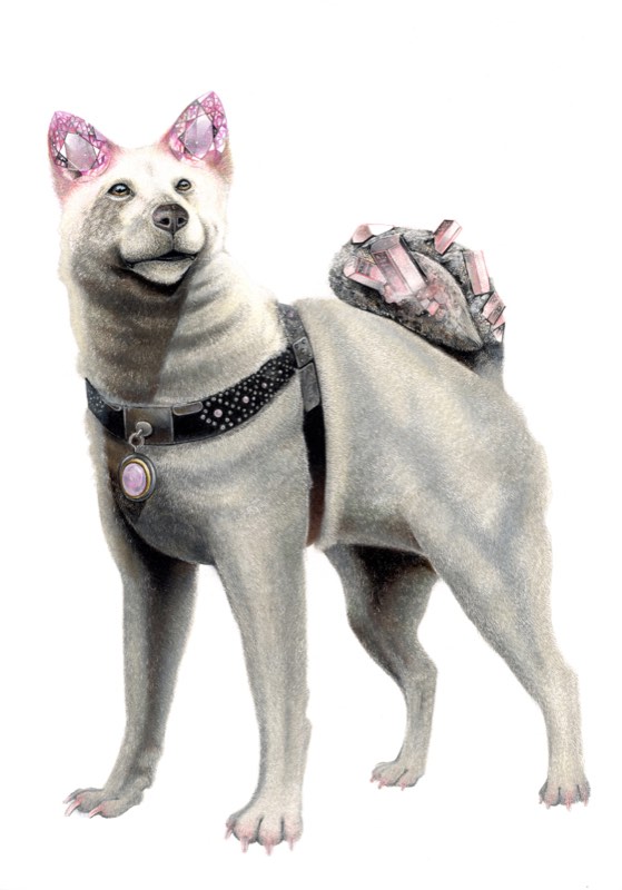 ハチ公×モルガナイトを描いた色鉛筆作品