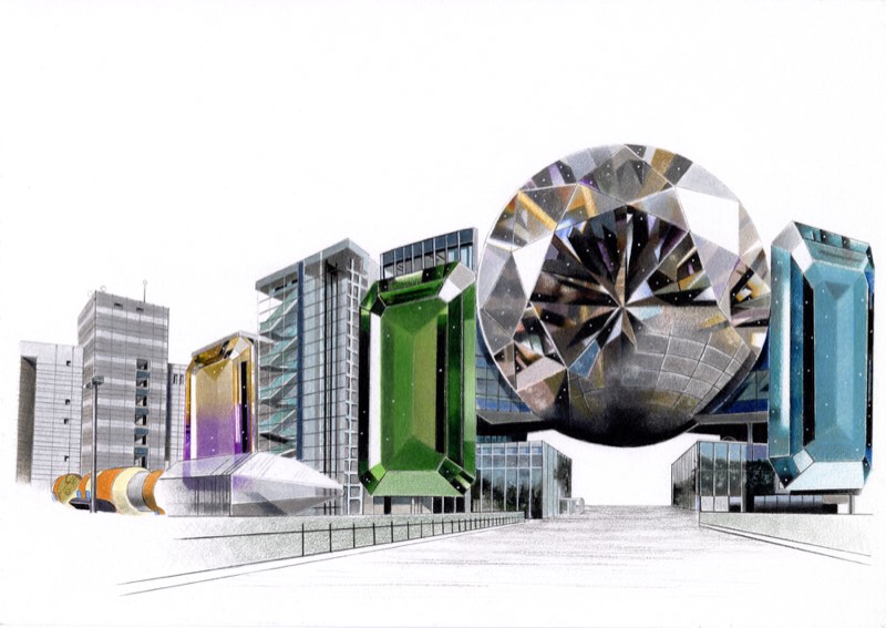 名古屋市科学館×宝石を描いた色鉛筆作品